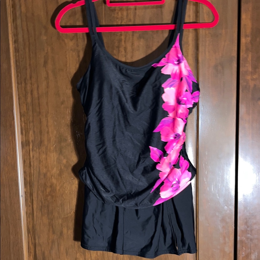 Miraclesuit Black and Pink Floral One Piece Swimsuit